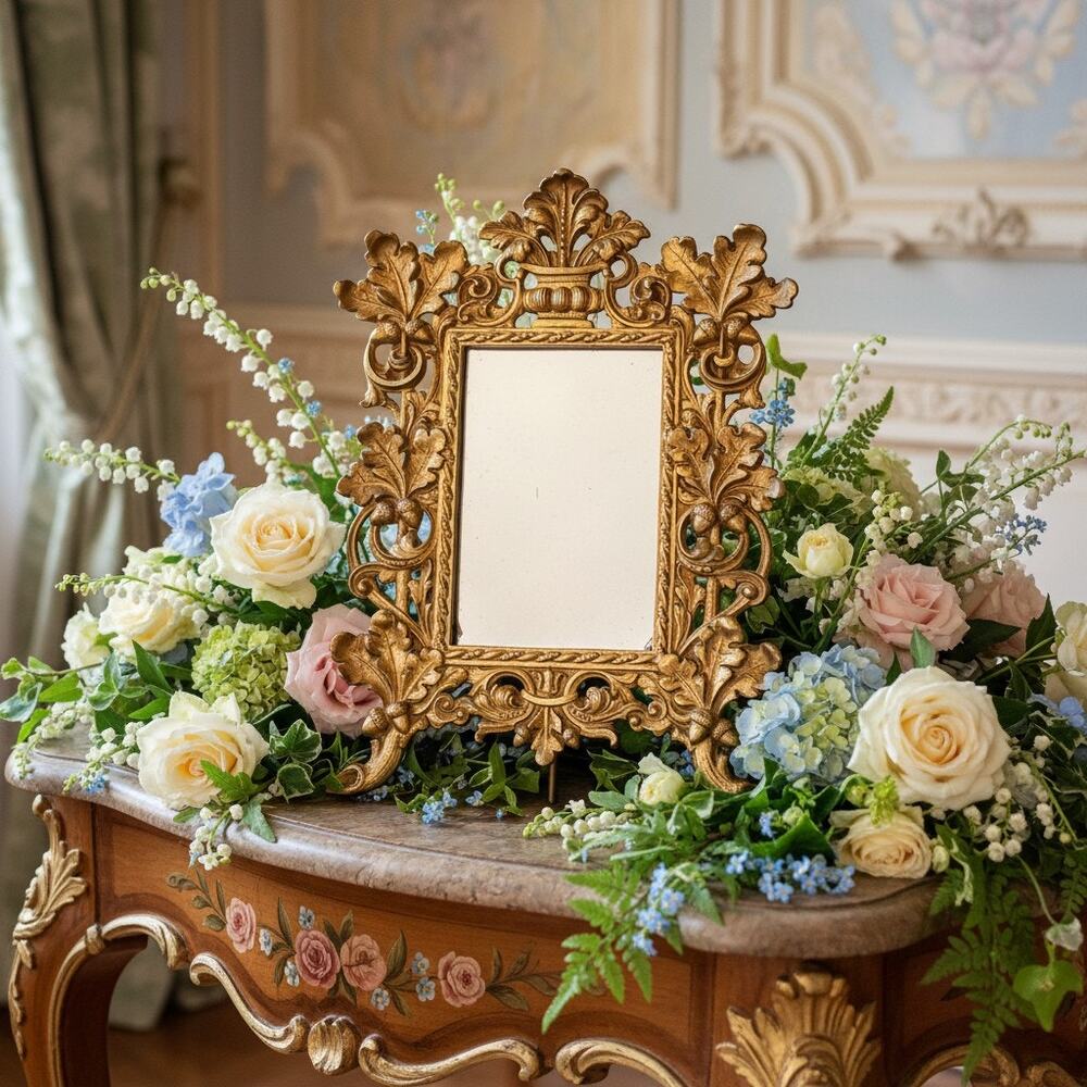 Antique Bradley & Hubbard Table Mirror-Art Nouveau Oak Leaf-Easel Frame-Vanity